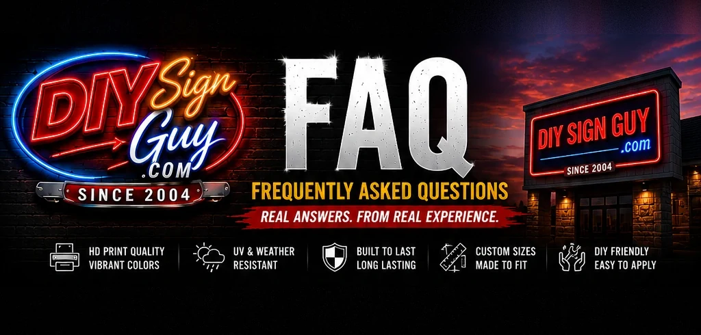 DIY Sign Guy frequently asked questions header with neon sign branding