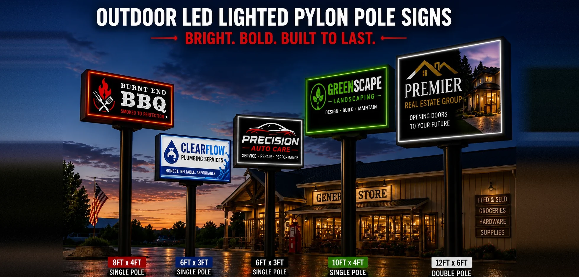 Outdoor LED lighted pole and pylon sign kits for business signs